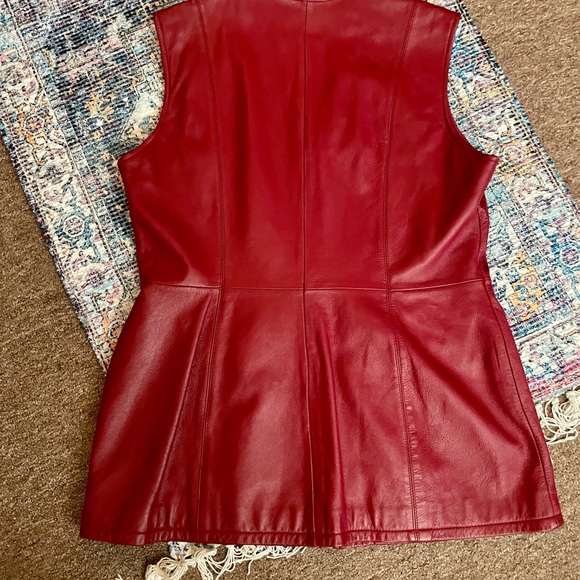 Beautiful deep red 100% leather vest with satin lining. Size large. - Picture 3 of 5